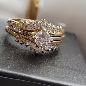 Diamond Zirconia Engagement Ring three in one Detachable Promise ring and Guard